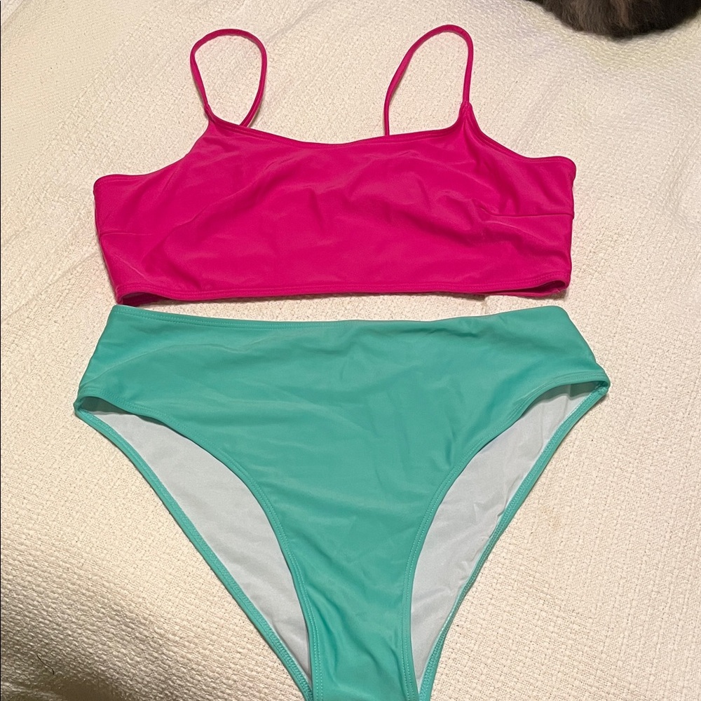 Pink and Green Bikini Set